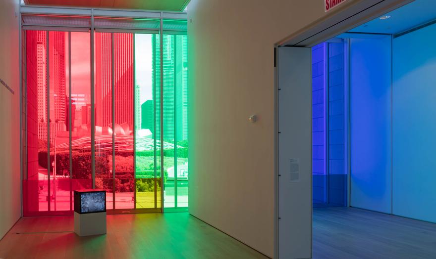 Moluccan Cockatoo Molly 1-10,  1995 Video installation with window film Dimensions variable Installation view Institute of Chicago 