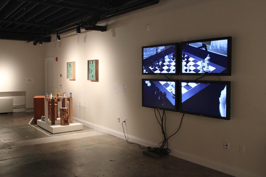 Georges Koltanowski vs. Marcel Duchamp, Paris, 1929 (Played by Ellen Simon and Cybelle Tondu),  2010 Four (4) monitors, one (1) media player, Dimensions variable  Installation view, World Chess Hall of Fame and Museum, St. Louis, Missouri, 2011 