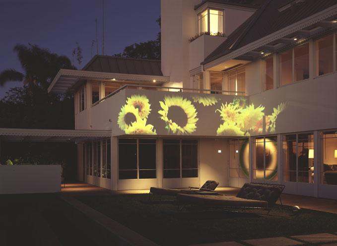 Untitled, Commissioned work for a private residence , 2003 One (1) video projector, one (1) media player, custom designed outdoor projector hanger Installation view, Brentwood, CA, 2003 