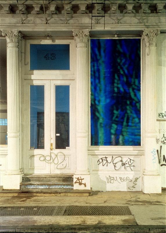 Late and Soon (Occident Trotting), 1993 Four (4) video projectors, one (1) media player, Lee filters and existing architecture Installation view, David Zwirner, New York, NY, 1993  Photo by Fredrik Nilsen