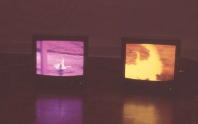 Pretty Sun , 1994 Two (2) video monitors, two (2) media players Dimensions variable Installation view, Walker Art Center, Minneapolis, MN, 1997