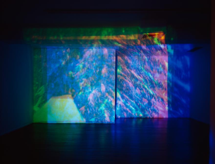 The Bad Infinite , 1993 Three (3) video projectors, three (3) media players, one (1) synchronizer, existing architecture Installation view, Long Beach Museum of Art, 1993 