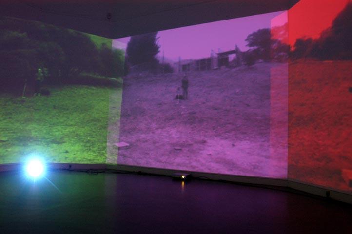 China , 1995 Six (6) video projectors, six (6) media players, one (1) synchronizer, Lee filters and existing architecture Dimensions variable Installation view, Kunsthalle Baden-Baden, Baden-Baden, Germany