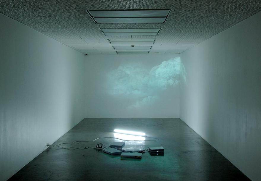 White is the Color, 2002 Two (2) video projectors, two (2) media players, one (1) lighting fixture, lighting filters and existing architecture Dimensions variable Installation view, Artspace, Newton, Auckland, New Zealand, 2007 